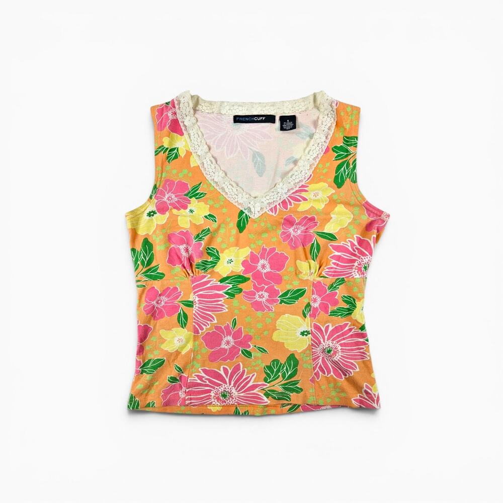 Y2k Cotton Floral Tank Top Lacey Cottagecore - Small